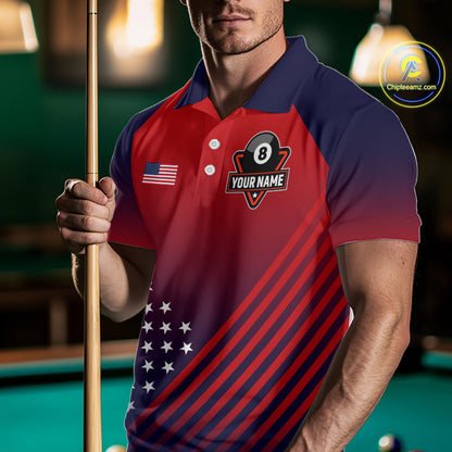 Personalized US Flag 8 Ball Billiard Pool Shirts For Men Custom Patriotic Billiard Team Jersey TDM7223