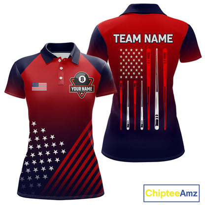 Personalized US Flag 8 Ball Billiard Pool Shirts For Women Custom Patriotic Billiard Team Jersey TDM7223