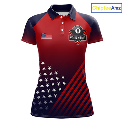 Personalized US Flag 8 Ball Billiard Pool Shirts For Women Custom Patriotic Billiard Team Jersey TDM7223