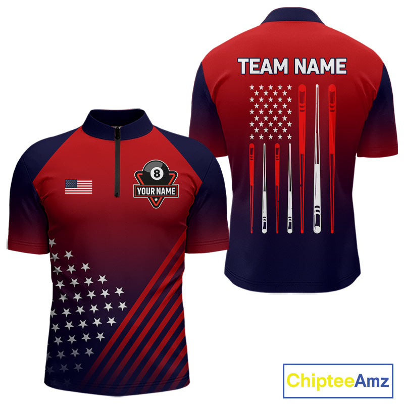 Personalized US Flag 8 Ball Billiard Pool Shirts For Men Custom Patriotic Billiard Team Jersey TDM7223