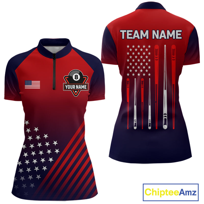 Personalized US Flag 8 Ball Billiard Pool Shirts For Women Custom Patriotic Billiard Team Jersey TDM7223