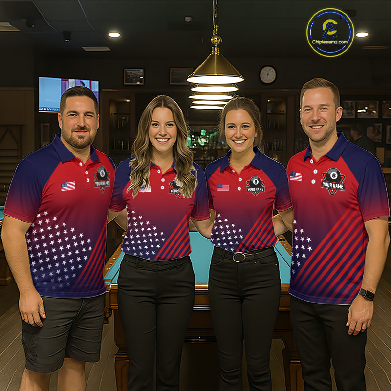 Personalized US Flag 8 Ball Billiard Pool Shirts For Men Custom Patriotic Billiard Team Jersey TDM7223