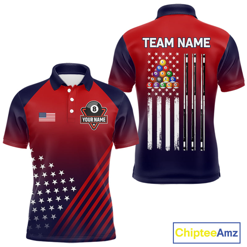 American Flag 8 Ball Pool Billiard Jersey For Men Custom Patriotic Billiard League Team Shirts TDM7224