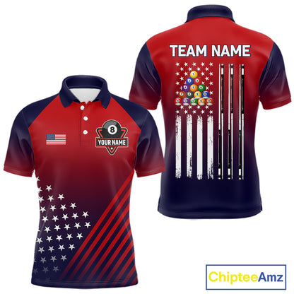 American Flag 8 Ball Pool Billiard Jersey For Men Custom Patriotic Billiard League Team Shirts TDM7224