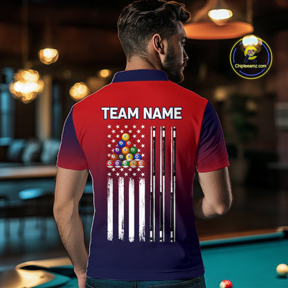 American Flag 8 Ball Pool Billiard Jersey For Men Custom Patriotic Billiard League Team Shirts TDM7224