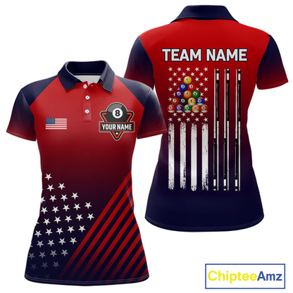American Flag 8 Ball Pool Billiard Jersey For Women Custom Patriotic Billiard League Team Shirts TDM7224