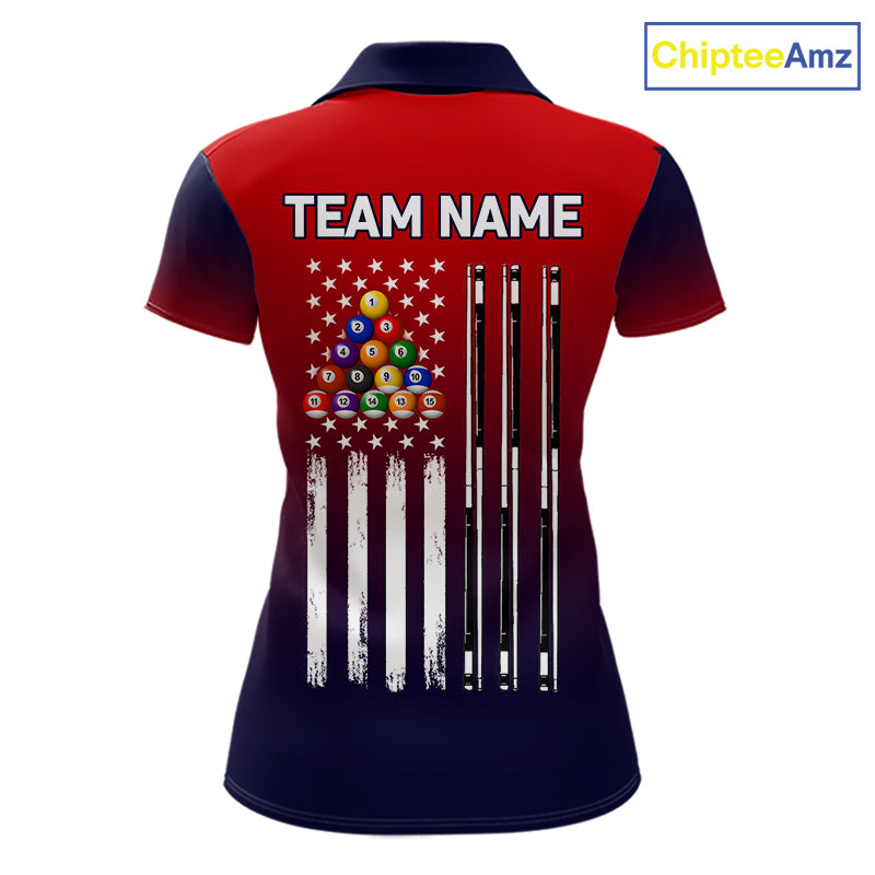 American Flag 8 Ball Pool Billiard Jersey For Women Custom Patriotic Billiard League Team Shirts TDM7224