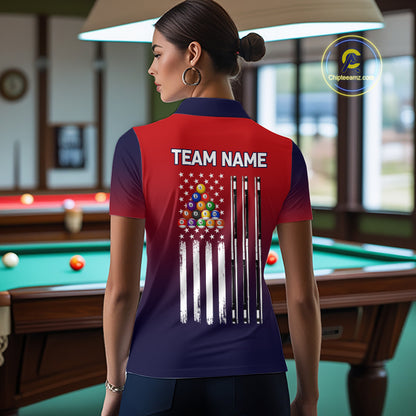 American Flag 8 Ball Pool Billiard Jersey For Women Custom Patriotic Billiard League Team Shirts TDM7224