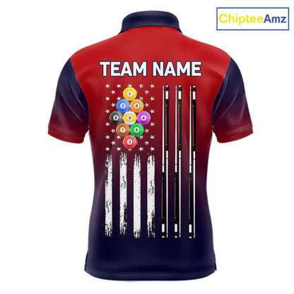 American Flag 9 Ball Pool Billiard Jersey For Men Custom Patriotic Billiard League Team Shirts TDM7225