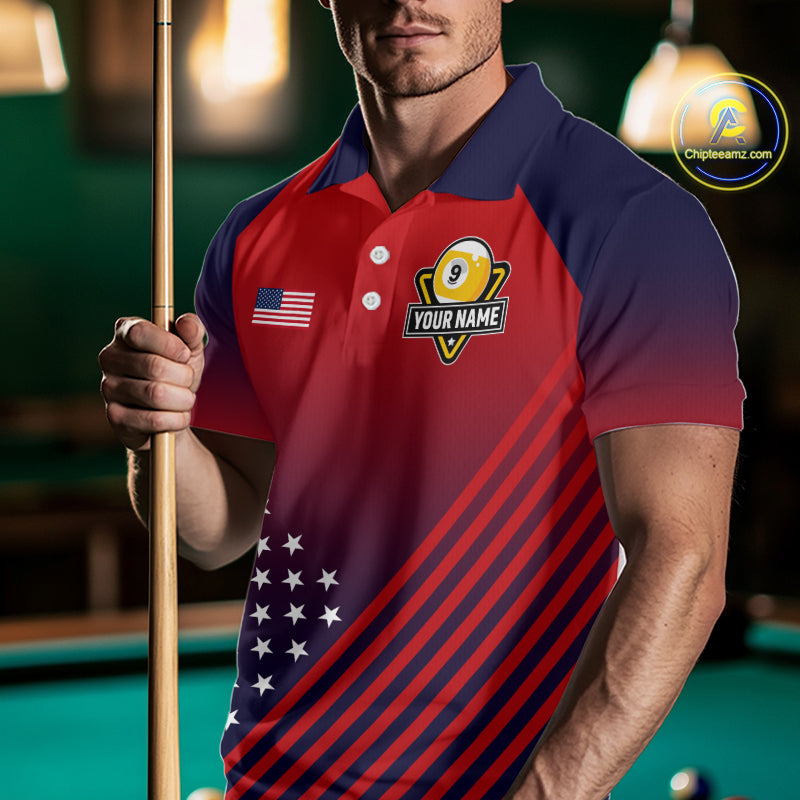 American Flag 9 Ball Pool Billiard Jersey For Men Custom Patriotic Billiard League Team Shirts TDM7225