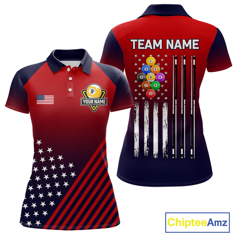 American Flag 9 Ball Pool Billiard Jersey For Women Custom Patriotic Billiard League Team Shirts TDM7225