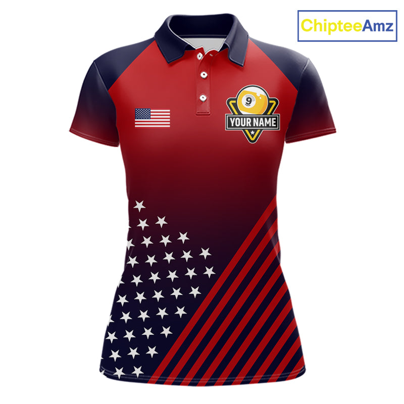 American Flag 9 Ball Pool Billiard Jersey For Women Custom Patriotic Billiard League Team Shirts TDM7225