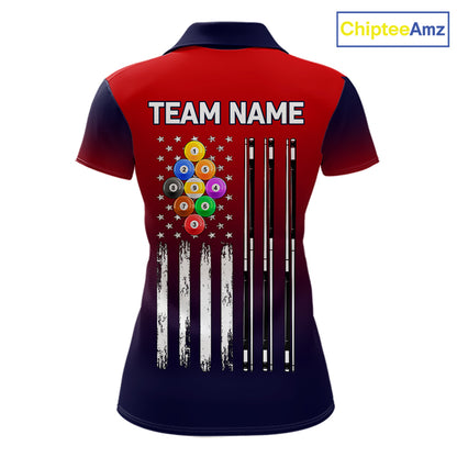American Flag 9 Ball Pool Billiard Jersey For Women Custom Patriotic Billiard League Team Shirts TDM7225