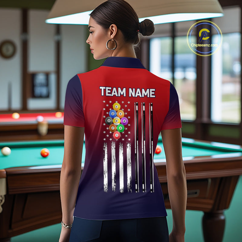 American Flag 9 Ball Pool Billiard Jersey For Women Custom Patriotic Billiard League Team Shirts TDM7225