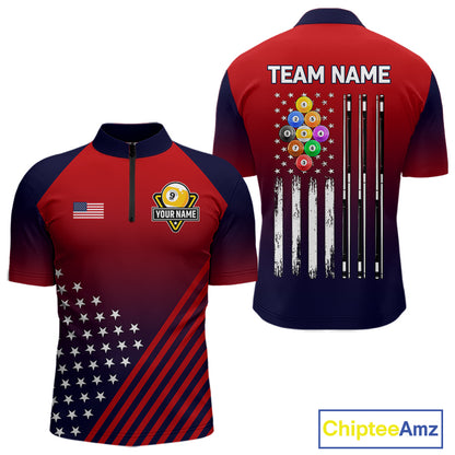 American Flag 9 Ball Pool Billiard Jersey For Men Custom Patriotic Billiard League Team Shirts TDM7225