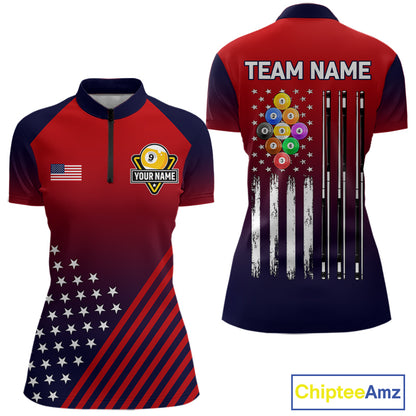 American Flag 9 Ball Pool Billiard Jersey For Women Custom Patriotic Billiard League Team Shirts TDM7225
