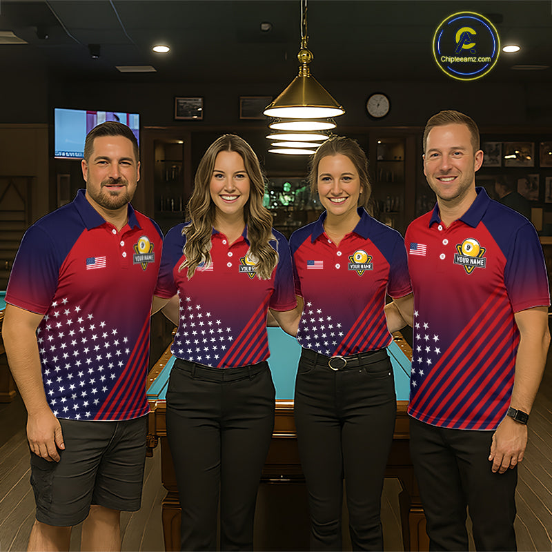 American Flag 9 Ball Pool Billiard Jersey For Women Custom Patriotic Billiard League Team Shirts TDM7225
