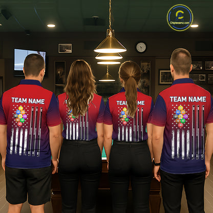 American Flag 9 Ball Pool Billiard Jersey For Women Custom Patriotic Billiard League Team Shirts TDM7225