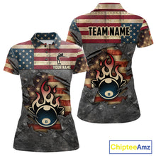 Load image into Gallery viewer, Billiards Vintage US Flag Custom Flame 8 Ball Pool Polo &amp; 1/4 Zip For Women, Billiard Team Jersey TDM6075