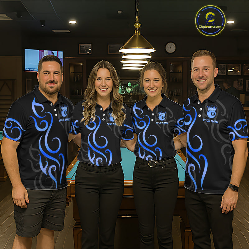 Black And Blue 8 Ball Crown Tribal Billiard Shirt For Women Custom Pool Jersey Billiard Team Shirt TDM7237