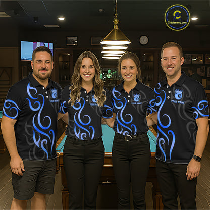Black And Blue 8 Ball Crown Tribal Billiard Shirt For Women Custom Pool Jersey Billiard Team Shirt TDM7237