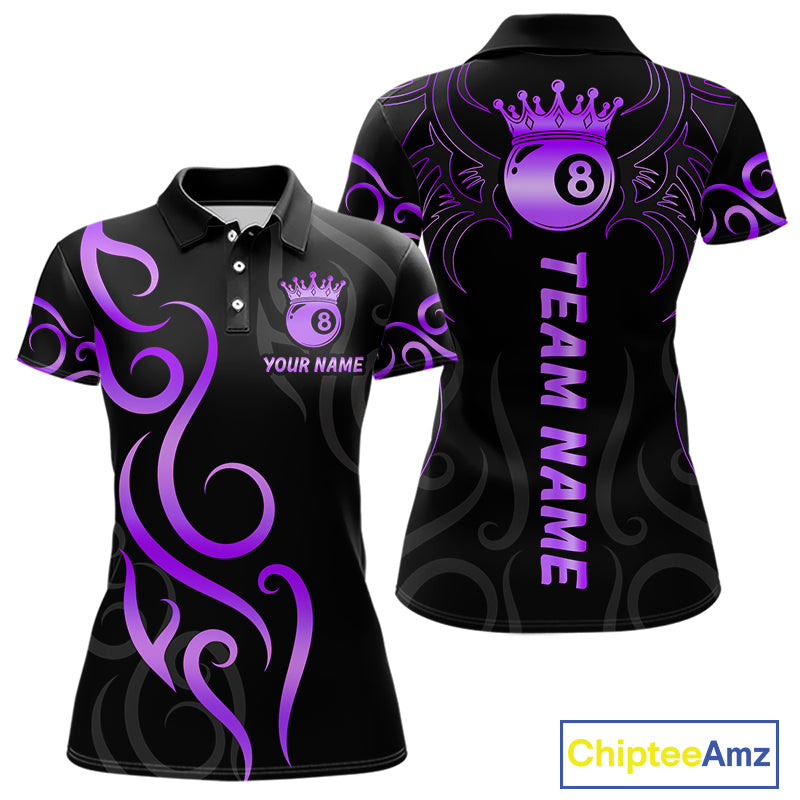 Black And Purple 8 Ball Crown Tribal Billiard Shirt For Women Custom Pool Jersey Billiard Team Shirt TDM7238