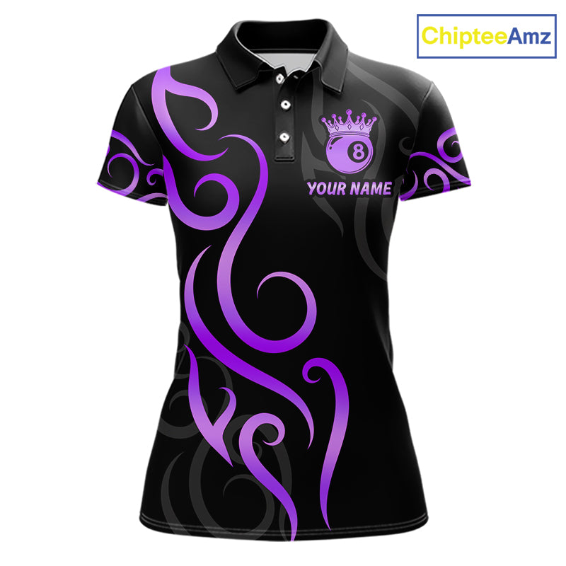 Black And Purple 8 Ball Crown Tribal Billiard Shirt For Women Custom Pool Jersey Billiard Team Shirt TDM7238