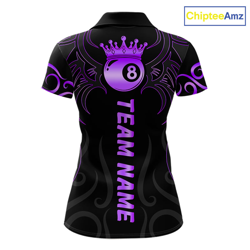 Black And Purple 8 Ball Crown Tribal Billiard Shirt For Women Custom Pool Jersey Billiard Team Shirt TDM7238