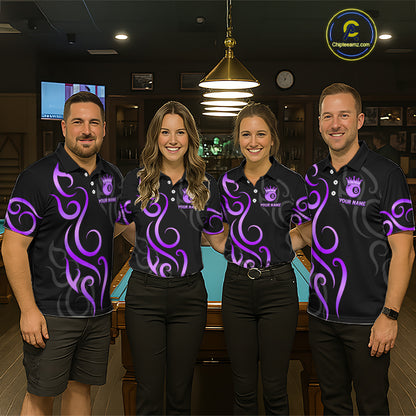 Black And Purple 8 Ball Crown Tribal Billiard Shirt For Women Custom Pool Jersey Billiard Team Shirt TDM7238