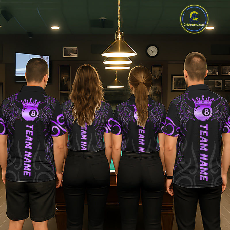 Black And Purple 8 Ball Crown Tribal Billiard Shirt For Women Custom Pool Jersey Billiard Team Shirt TDM7238