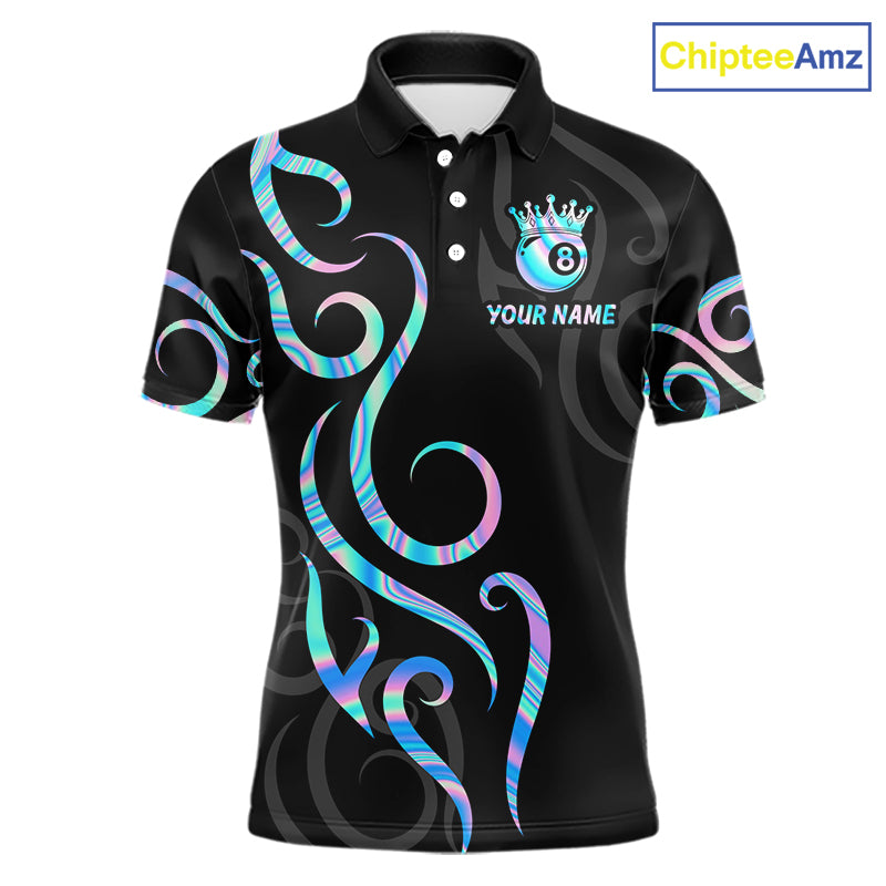 Custom Holographic 8 Ball Crown Tribal Billiard Shirt For Men, Billiard League Pool Team Jerseys TDM7239