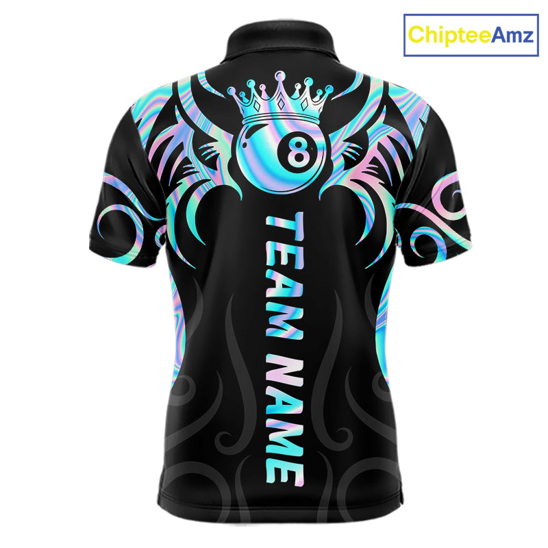 Custom Holographic 8 Ball Crown Tribal Billiard Shirt For Men, Billiard League Pool Team Jerseys TDM7239