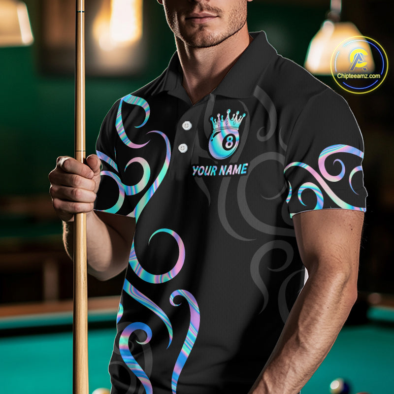 Custom Holographic 8 Ball Crown Tribal Billiard Shirt For Men, Billiard League Pool Team Jerseys TDM7239