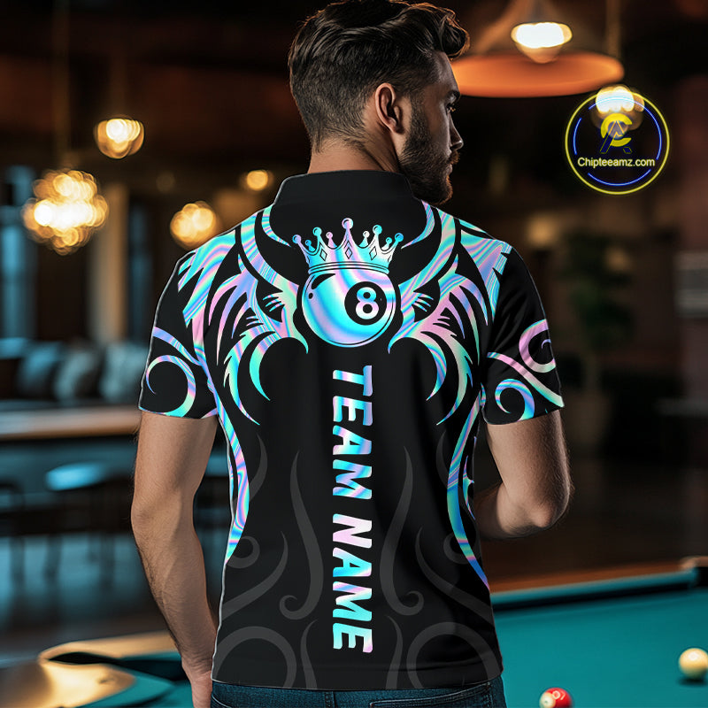 Custom Holographic 8 Ball Crown Tribal Billiard Shirt For Men, Billiard League Pool Team Jerseys TDM7239