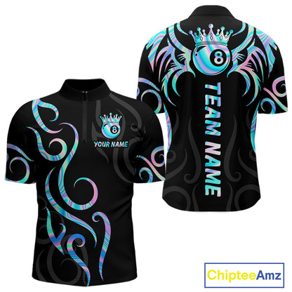 Custom Holographic 8 Ball Crown Tribal Billiard Shirt For Men, Billiard League Pool Team Jerseys TDM7239