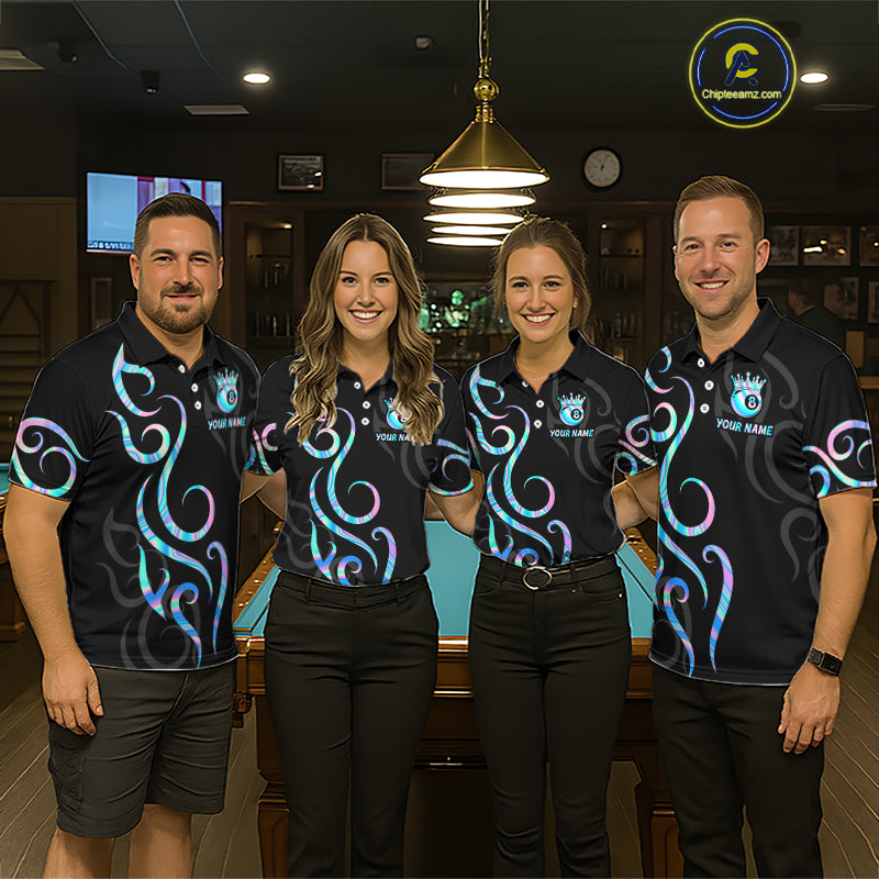 Custom Holographic 8 Ball Crown Tribal Billiard Shirt For Men, Billiard League Pool Team Jerseys TDM7239