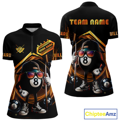 Orange Funny 8 Ball Billiard Shirt For Women Custom Pool Team Shirt, Billiard Jersey Polo & 1/4 Zip TDM5206