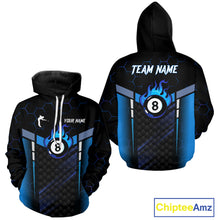 Load image into Gallery viewer, Personalized Blue 8 Ball Flame Hoodie For Men And Women Custom Billiard Hoodie Pool Team Jersey TDM5731