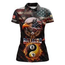 Load image into Gallery viewer, American Flag 8 &amp; 9 Ball Yin-Yang Fire Custom Eagle Billiard Shirt For Women, Pool Team Jersey TDM5933