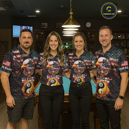 American Flag 8 & 9 Ball Yin-Yang Fire Custom Eagle Billiard Shirt For Women, Pool Team Jersey TDM5933