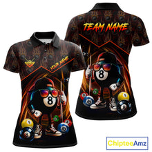 Load image into Gallery viewer, Orange Funny 8 Ball Pool Billiard Shirt For Women Custom Flame Billiard Team Jersey Polo &amp; 1/4 Zip TDM6347