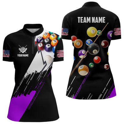 Personalized Black Purple 3D Pool Balls Billiard Shirts For Women Custom Team 8 Ball Billiard Jerseys TDM3576