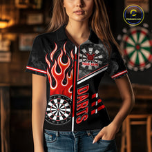 Load image into Gallery viewer, Black And Red Flaming Smoke Darts Shirt For Women Custom Darts Jersey Team Polo &amp; 1/4 Zip TDM6095