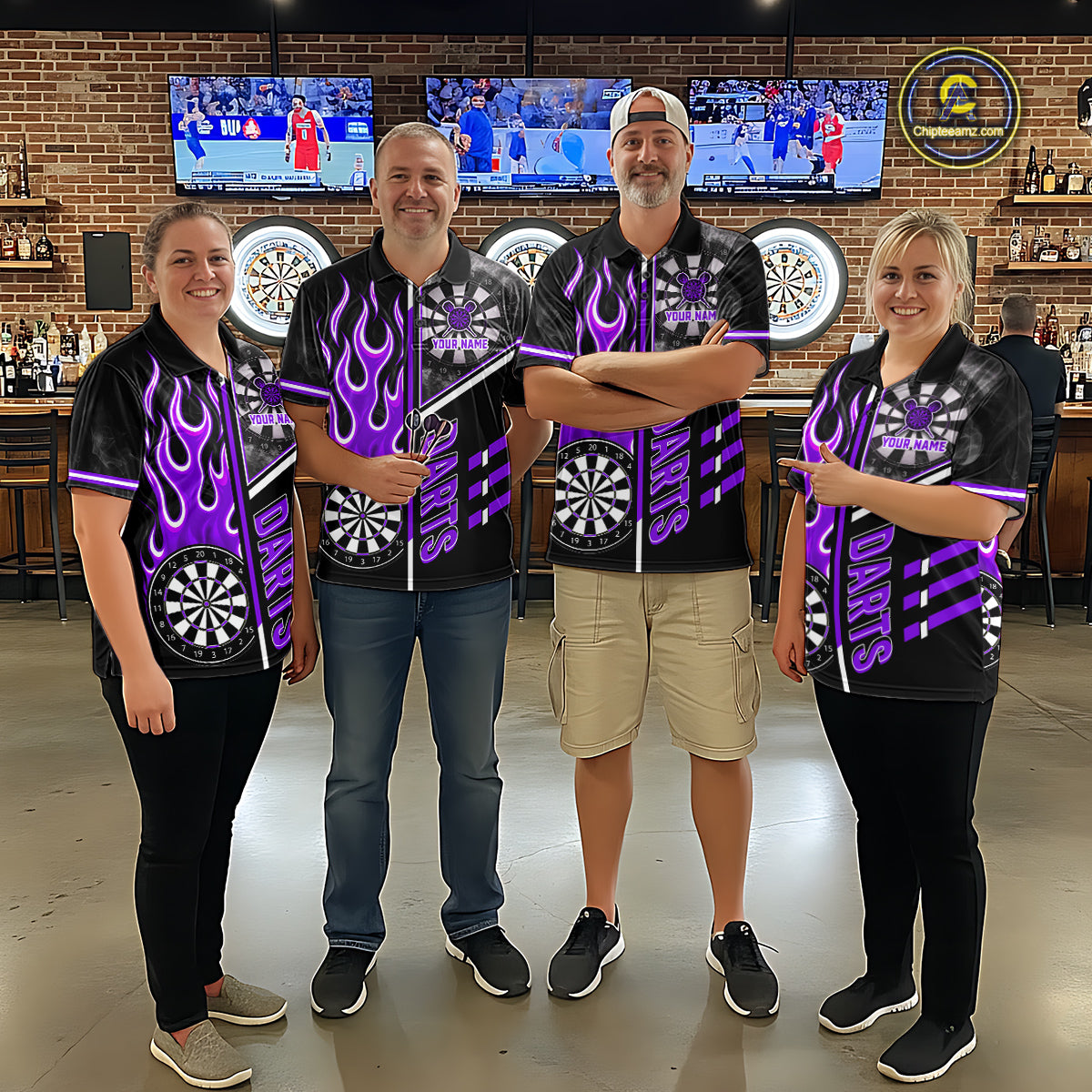Black And Purple Flaming Smoke Darts Shirt For Men Custom Darts Jersey Team Polo & 1/4 Zip TDM6096