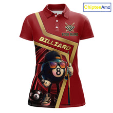 Load image into Gallery viewer, Red Funny 8 Ball Pool Billiard Shirt For Women Custom Gold Billiard Team Jersey Polo &amp; 1/4 Zip TDM6354