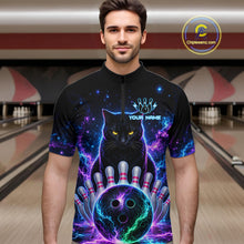 Load image into Gallery viewer, Neon Funny Cat Bowling Jersey Polo &amp; 1/4 Zip For Men Custom Bowling Team Jersey, Bowling Gifts TDM6359