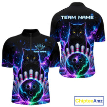 Load image into Gallery viewer, Neon Funny Cat Bowling Jersey Polo &amp; 1/4 Zip For Men Custom Bowling Team Jersey, Bowling Gifts TDM6359