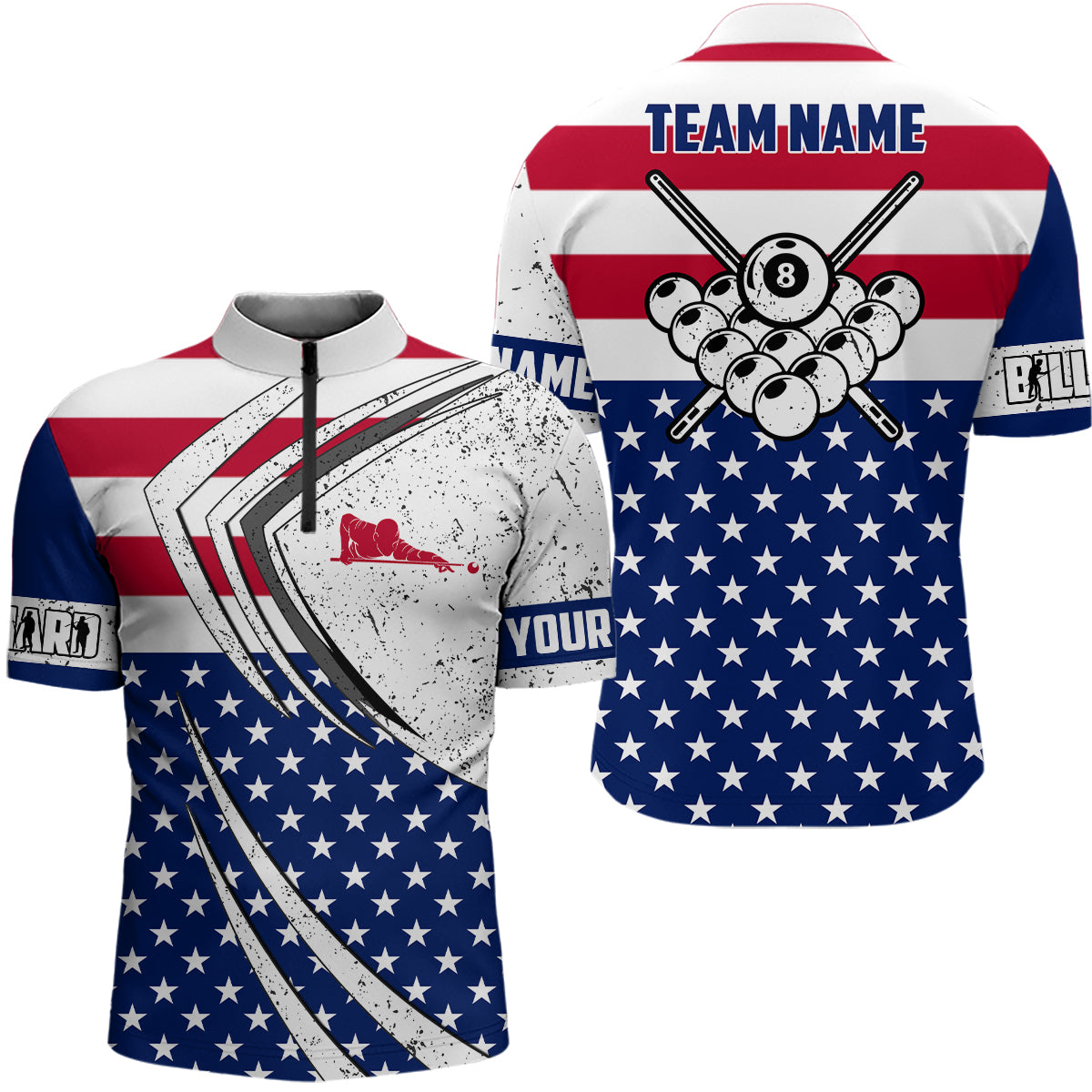 Personalized Billiard Balls USA Flag Men Quarter-Zip Shirts Patriotic Pool Player Outfit TDM0598