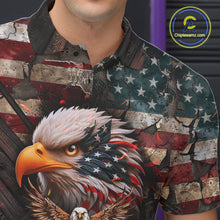 Load image into Gallery viewer, American Flag Flame Eagle Bowling Shirt For Men Custom Patriotic Bowling Jersey Polo &amp; 1/4 Zip TDM6108
