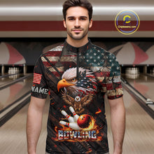 Load image into Gallery viewer, American Flag Flame Eagle Bowling Shirt For Men Custom Patriotic Bowling Jersey Polo &amp; 1/4 Zip TDM6108